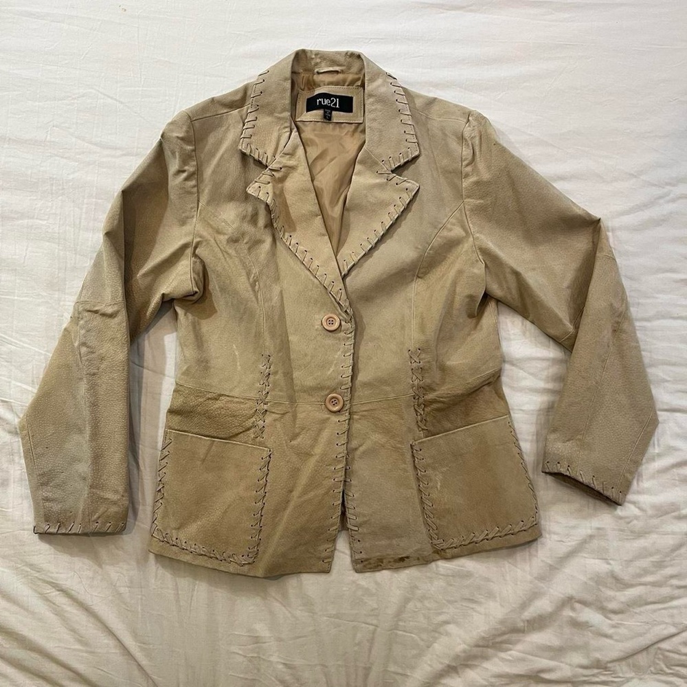 Tan Leather Western Style Blazer Bolero Jacket Size Large